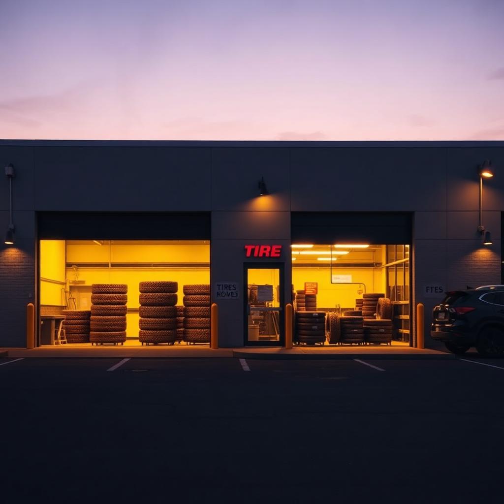 Bargain Tires FL storefront at night